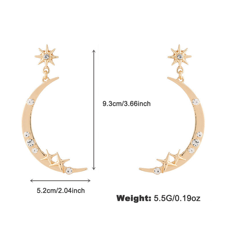 Wholesale Golden Star Moon Alien Diamond Set Earrings