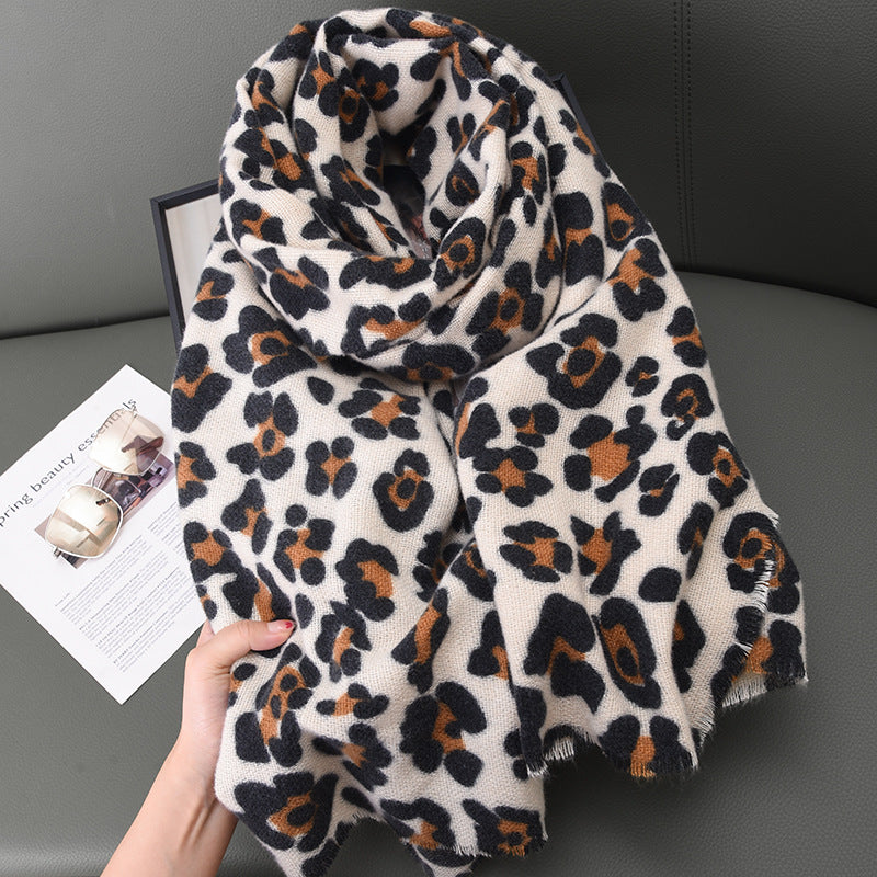 Wholesale Winter Leopard Print High-grade Cashmere Thickening Warm Large Shawl Scarf