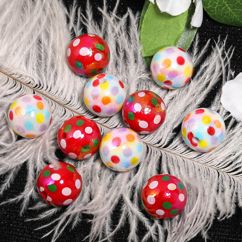 Wholesale 100PCS Holiday Party Ribbon Print Colorful Polka Dot Acrylic Beads