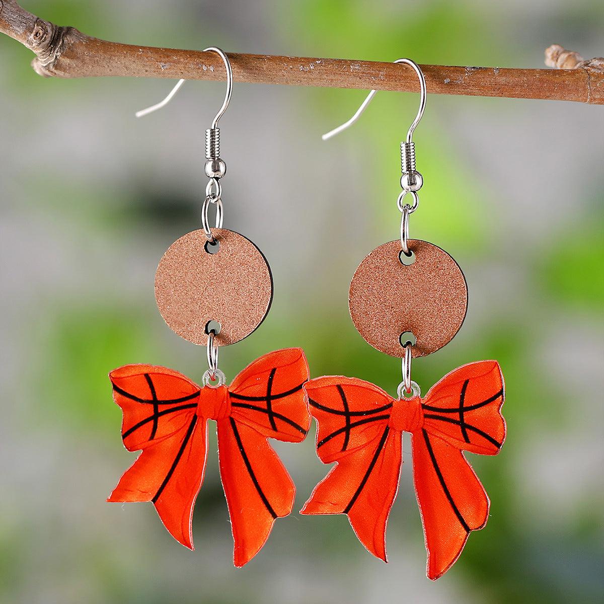 Wholesale New Sports Style Ball Bow Round Pieces Stitching Pendant Earrings Acrylic Earrings Gift