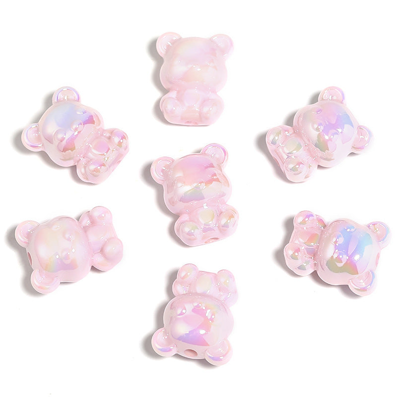 Wholesale 100pcs UV Plating Color Solid Color Bear Cartoon Acrylic Beads DIY Loose Beads