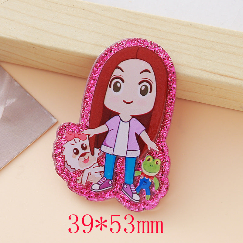 Wholesale 10pcs Glitter Cartoon Girl DIY Acrylic Smudges and Sequins