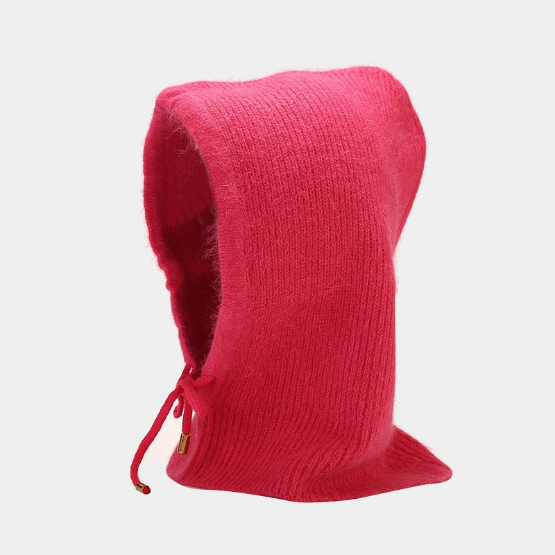 Wholesale 2023 Winter Rabbit Fur Warm Neck Protector Hooded Integrated Knitted Hat Woolen Hat