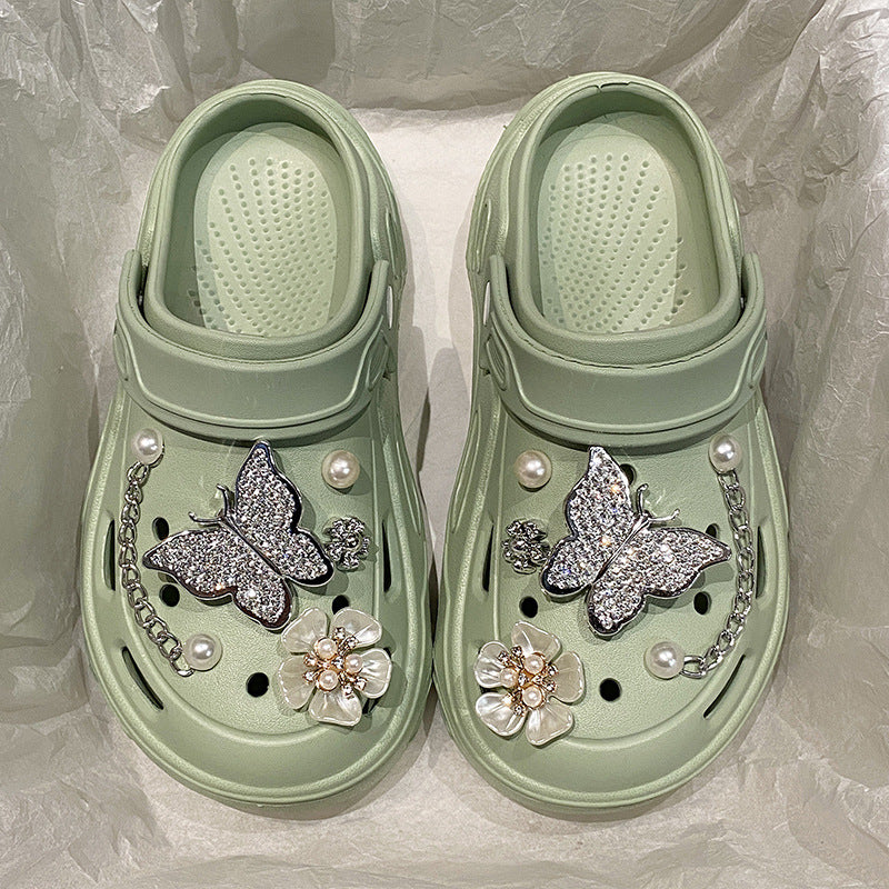 Wholesale   New Summer Hole Shoes Women's  Outer Wearing Thick-soled Height-increasing Sandals for Couple's Beach Baotou Sandals