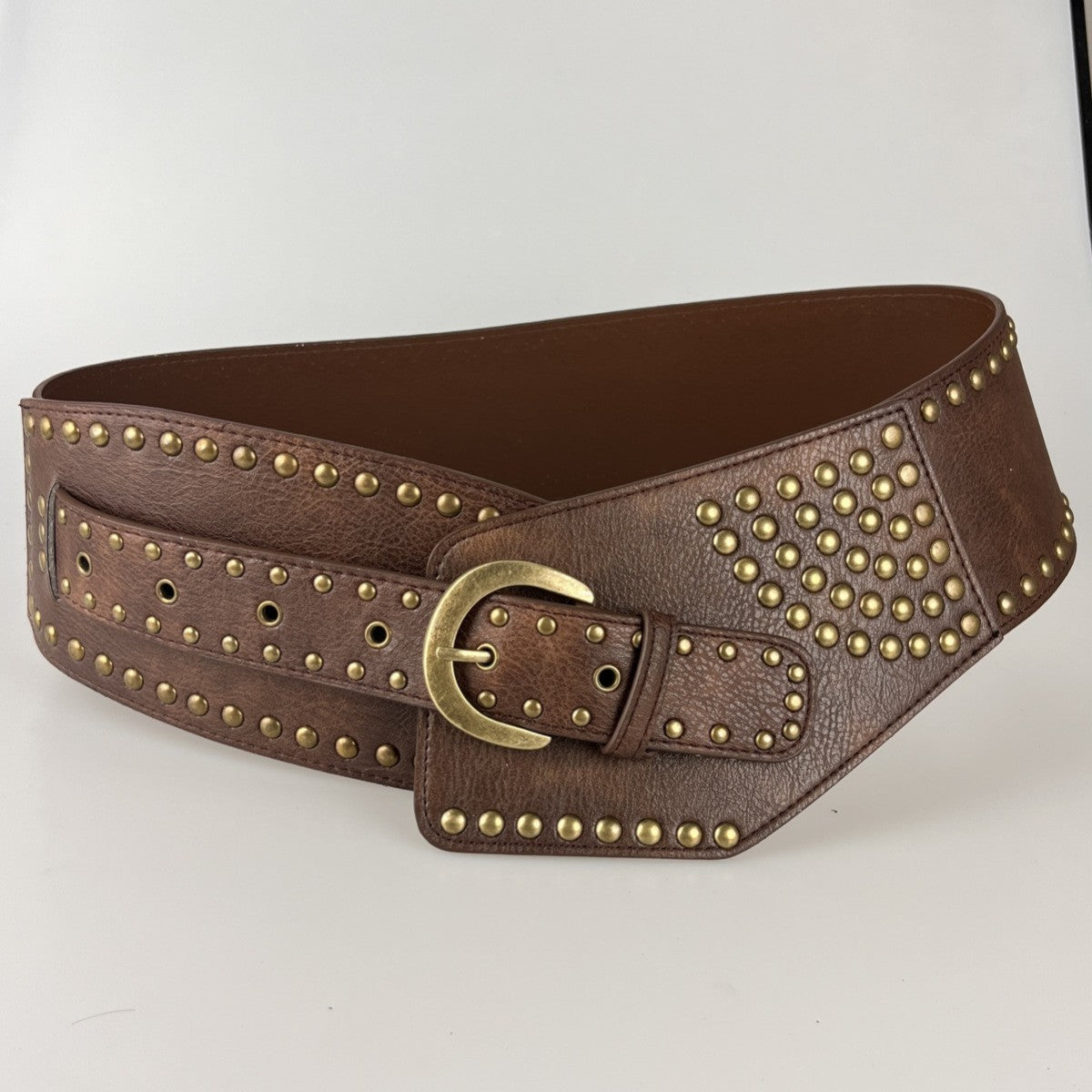 Wholesale Hot Girl Subculture Disc Hook Imitation Leather Retro Rivet Stitching Gold Waist Wide Belt