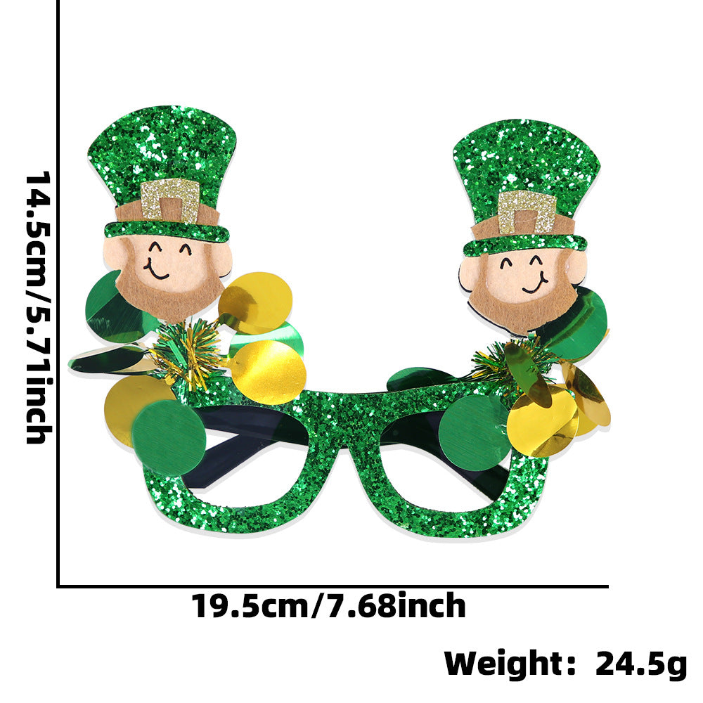 Wholesale St. Patrick's Party Non-woven Green Glitter Eyeglasses Frame Irish Festival Shamrock Glasses