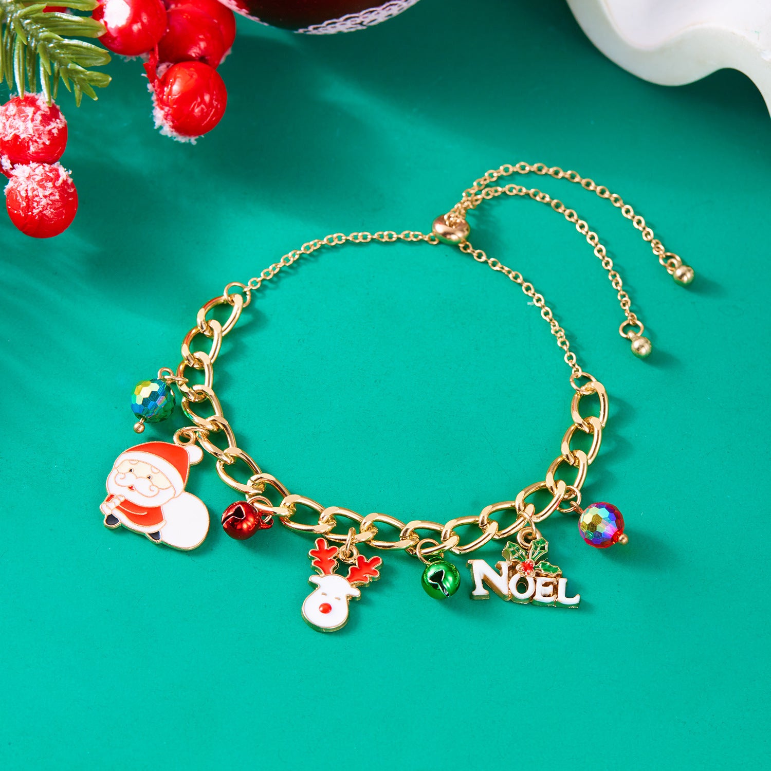 Wholesale Christmas element bracelet  bell wreath pull-out bracelet