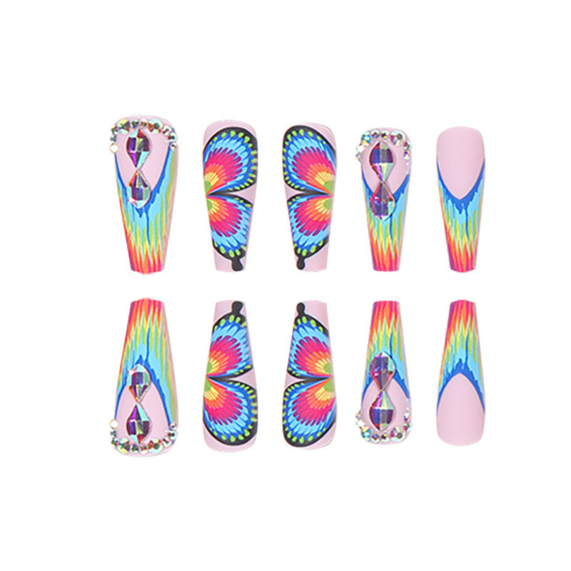 Wholesale Valentine's Day Butterfly Rainbow Diamond Gradient Plastic Wearing Nail Beauty