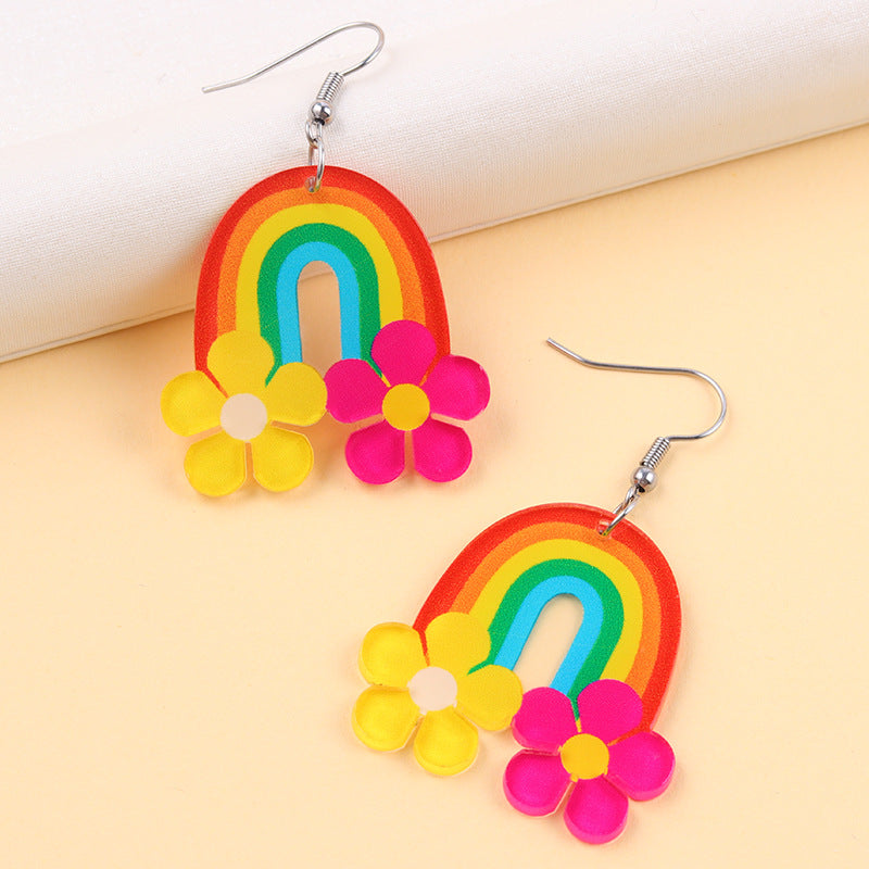 Resort style flower rainbow slippers acrylic stud earrings