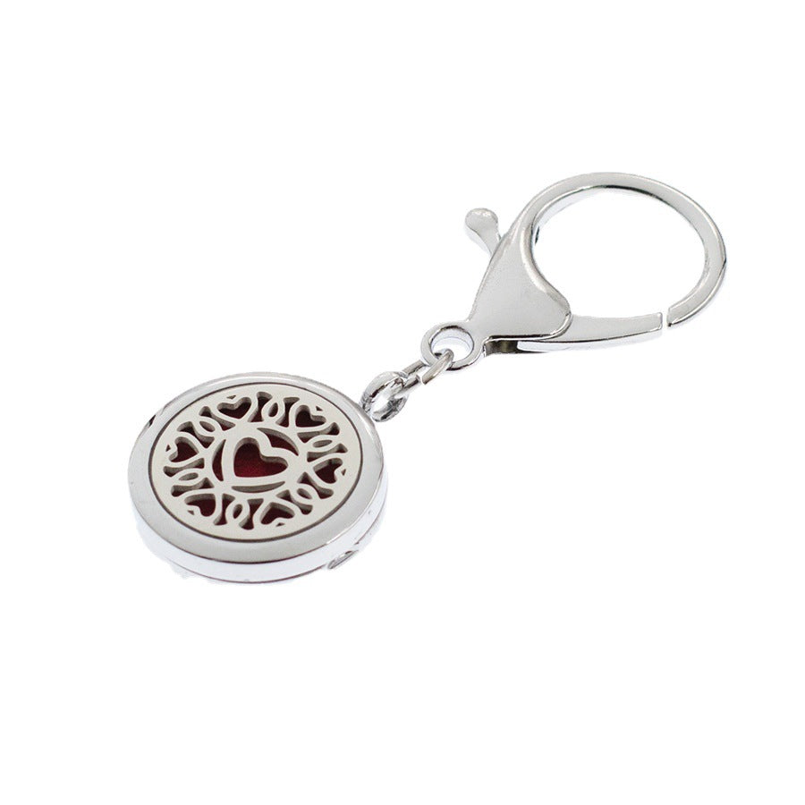 Aleación al por mayor 25 mm Tree of Life Rink Ribbon aromaterapia esencial Aceite Keychain