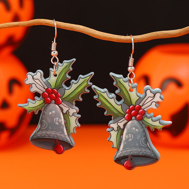Wholesale Christmas Tree Bells Small Dinosaur Walking Stick Double Sided Earrings