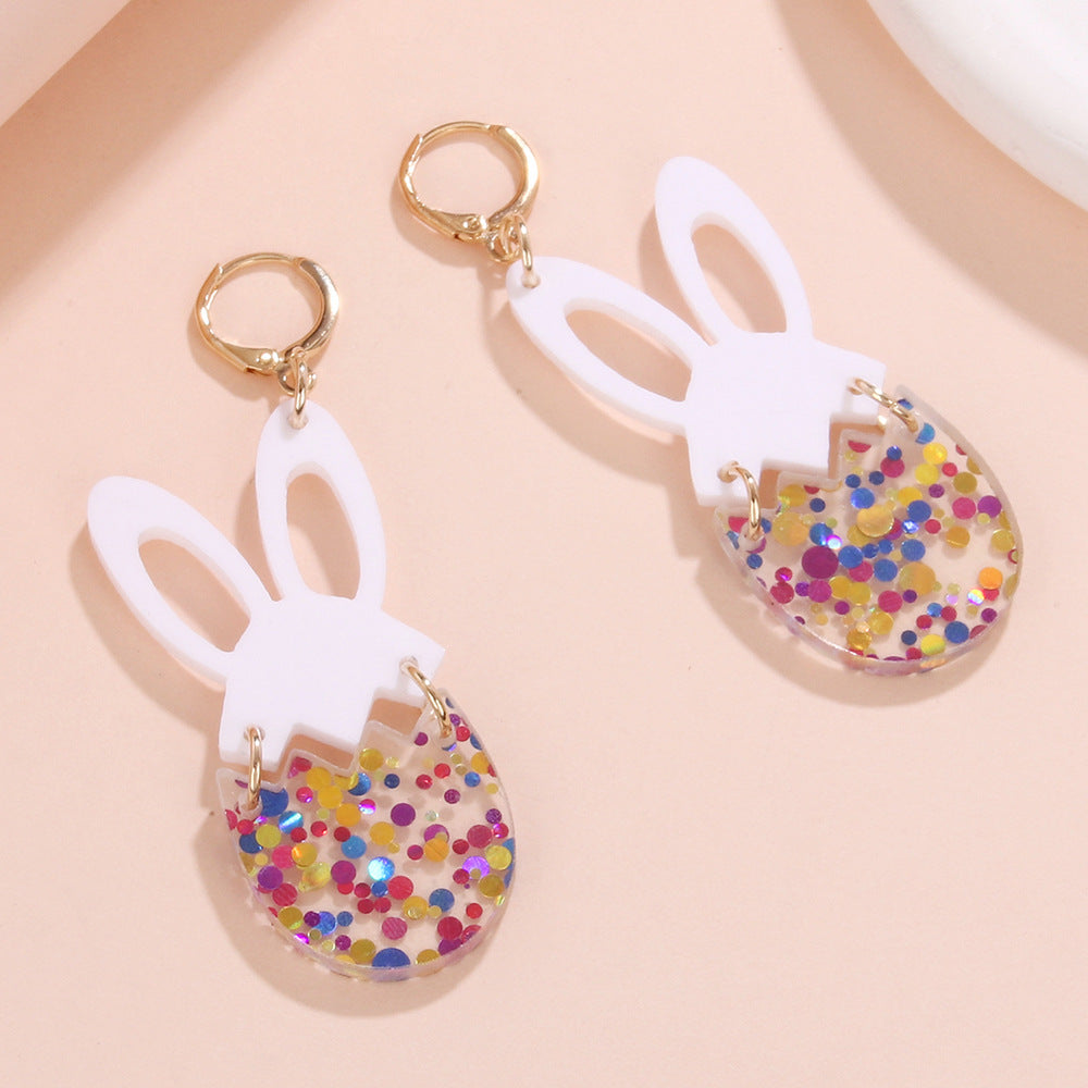 Wholesale  New Easter Earrings Handmade Shining Egg Cute Bunny Stitching Acrylic Earrings