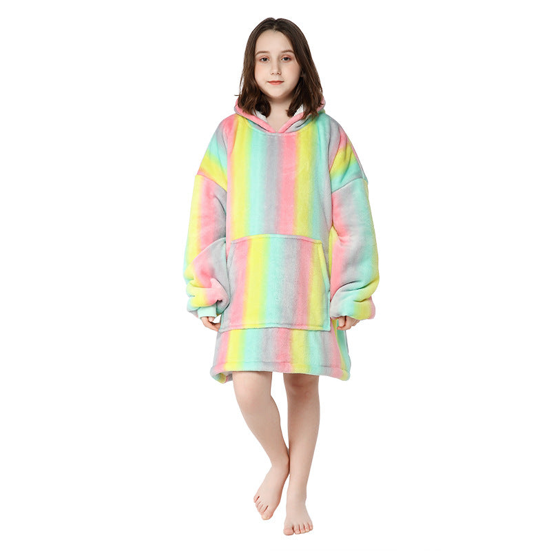 Wholesale Children's Printed Lazy Fleece Hooded Cold-proof Pajamas