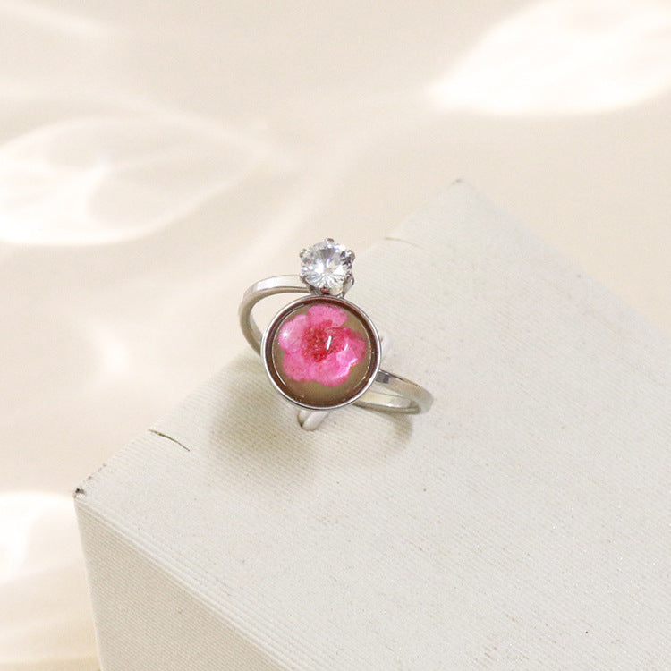 Wholesale 12pcs Zircon Everlasting Flower Stainless Steel Open Ring