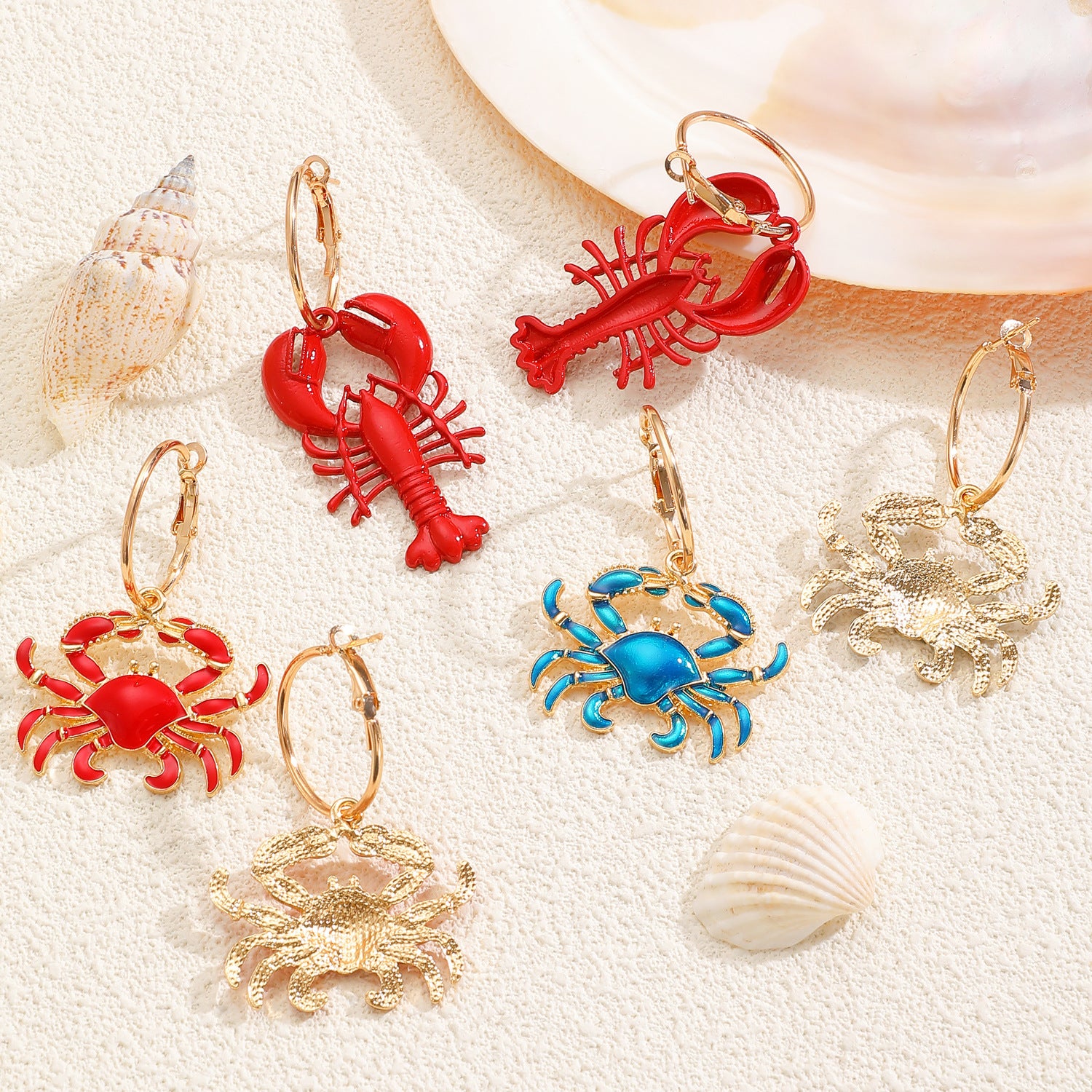 Wholesale Red Lobster Blue Crab Drop Earrings Women Beach Ocean Vacation Style Zinc Alloy Jewelry Fashion Accessory
