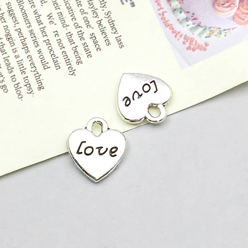 Wholesale 1 Antique Silver Alloy Simulation Heart-shaped English Letter DIY Pendant