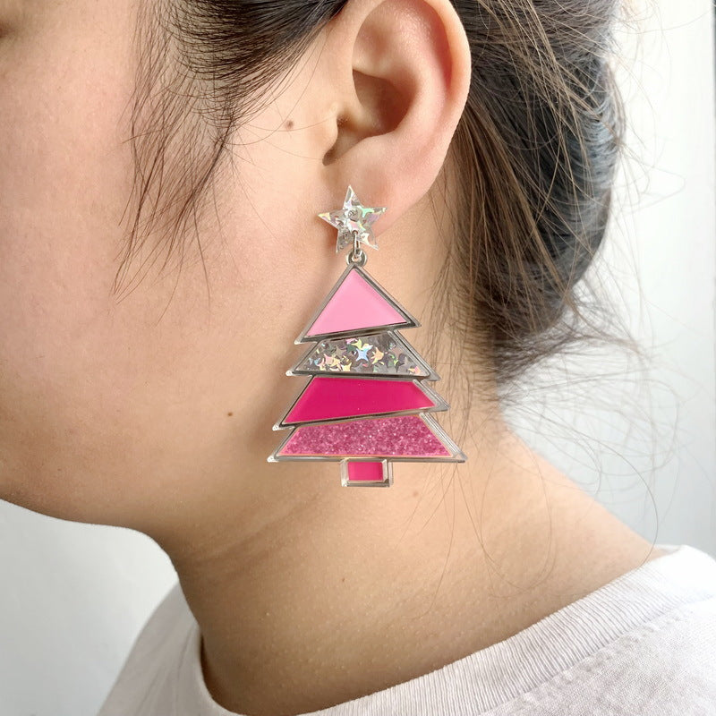 Wholesale Christmas Geometric Sequins Christmas Tree Acrylic Earrings