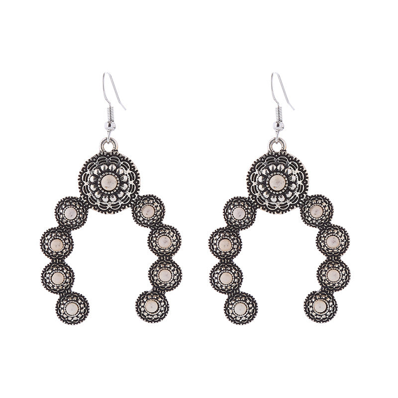 Wholesale Retro alloy inlaid turquoise creative exaggerated temperament earrings