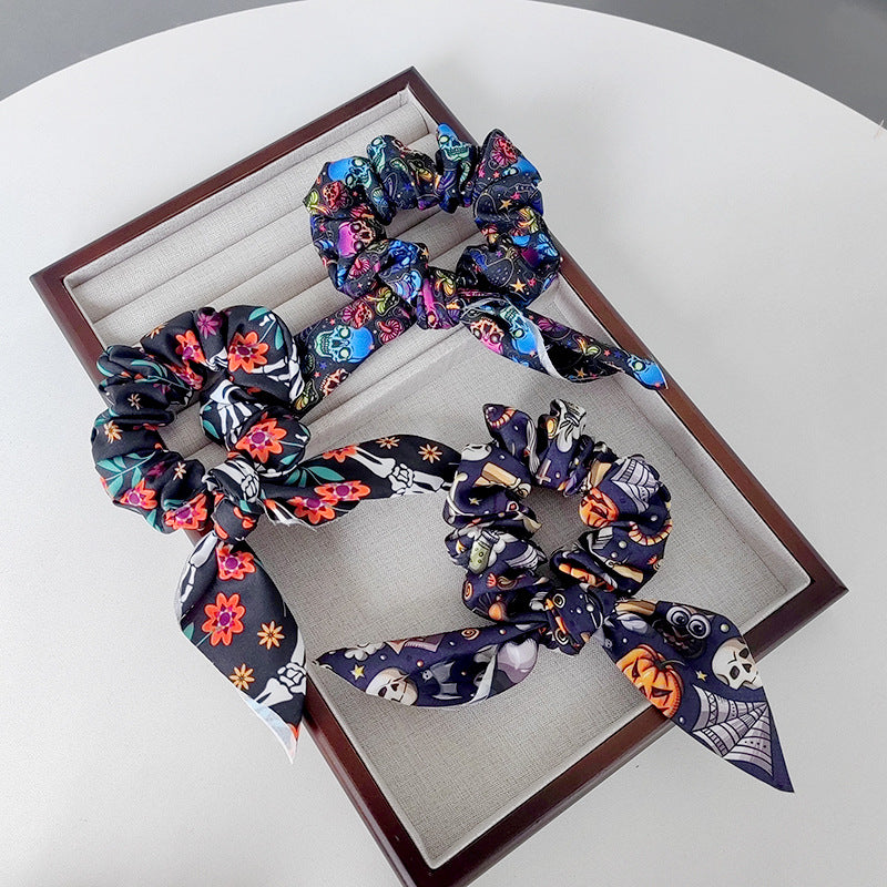 Wholesale Hair Ring Fabric Printing Pumpkin Ghost Bat  Strap