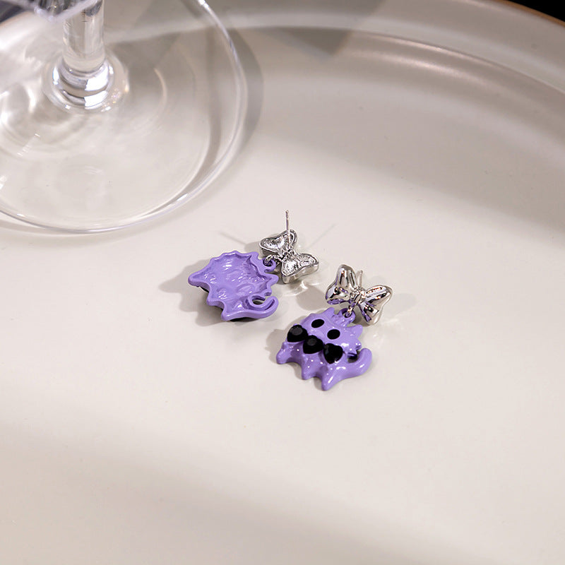 Wholesale Purple Gentleman Cat Black Diamond Earrings