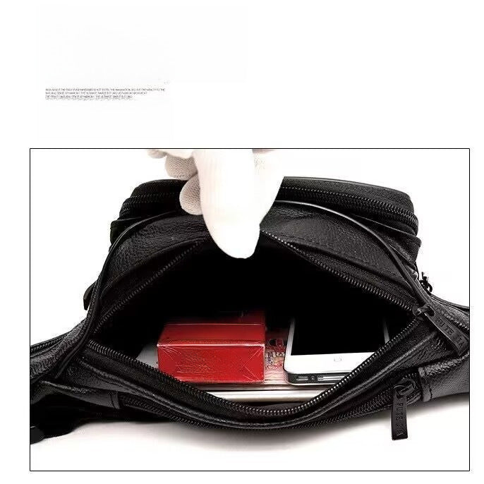 Wholesale Men's genuine leather waist bag multifunctional waterproof waist bag mobile phone bag