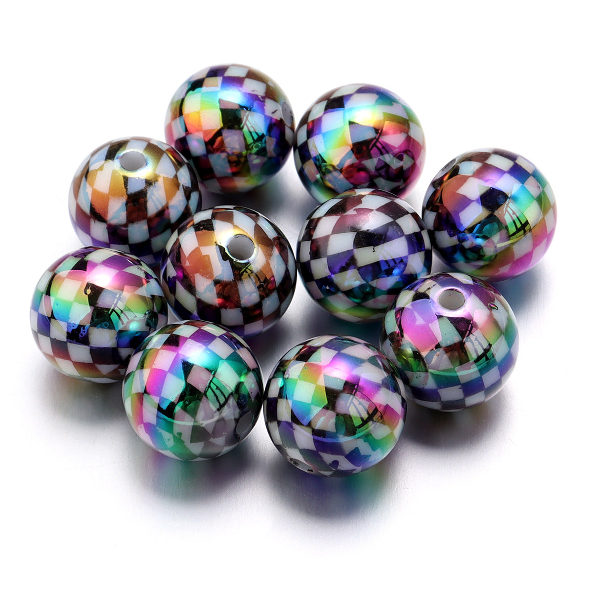 Wholesale Color coated straight hole printed acrylic round beads