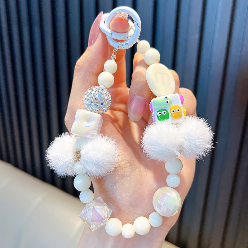 Wholesale Cute Girly Heart Beaded Mobile Phone Chain Keychain