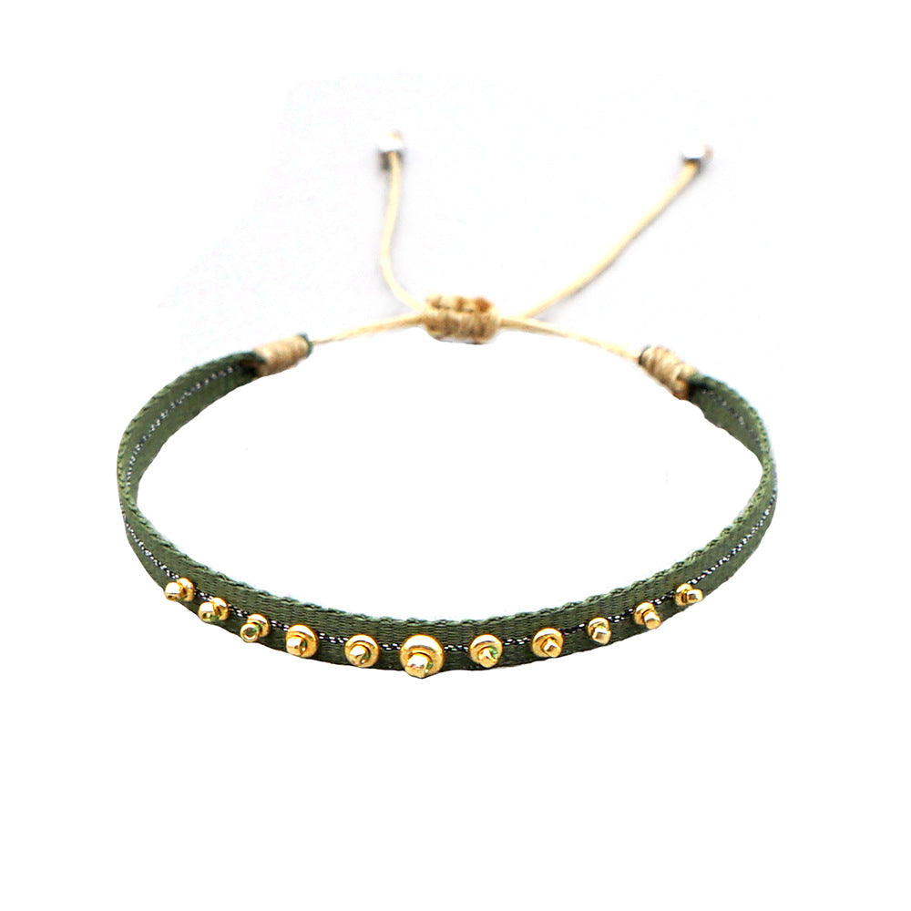 Wholesale Hand-woven Stacked Bracelet Women' s Colombian Ribbon Woven Beaded Rice Beads Hand Rope