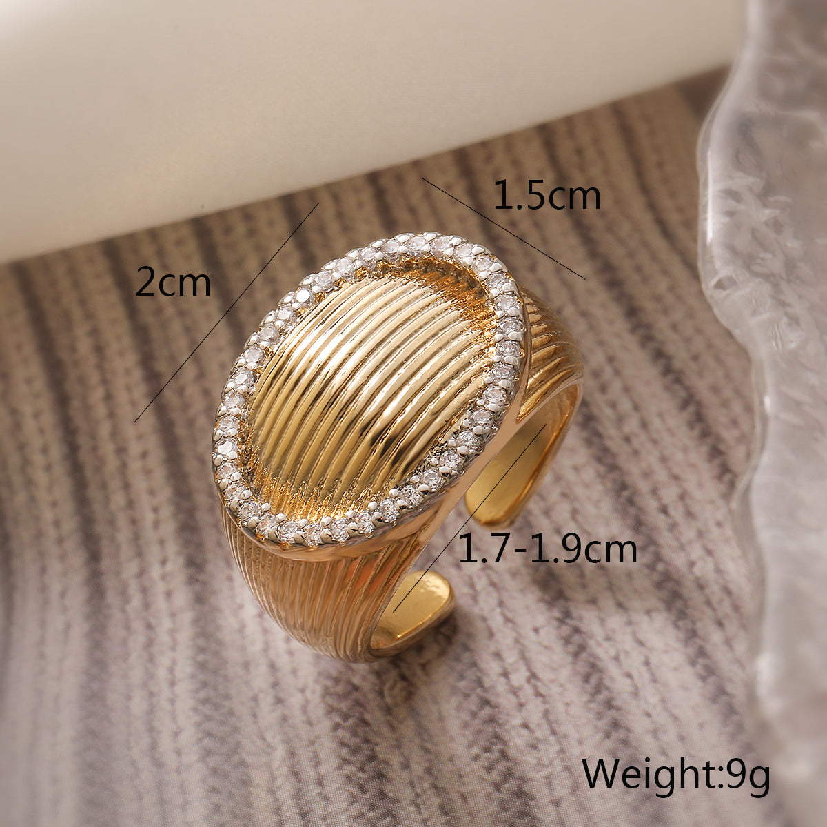 Wholesale simple and light luxury two-color electroplated zircon geometric open copper ring