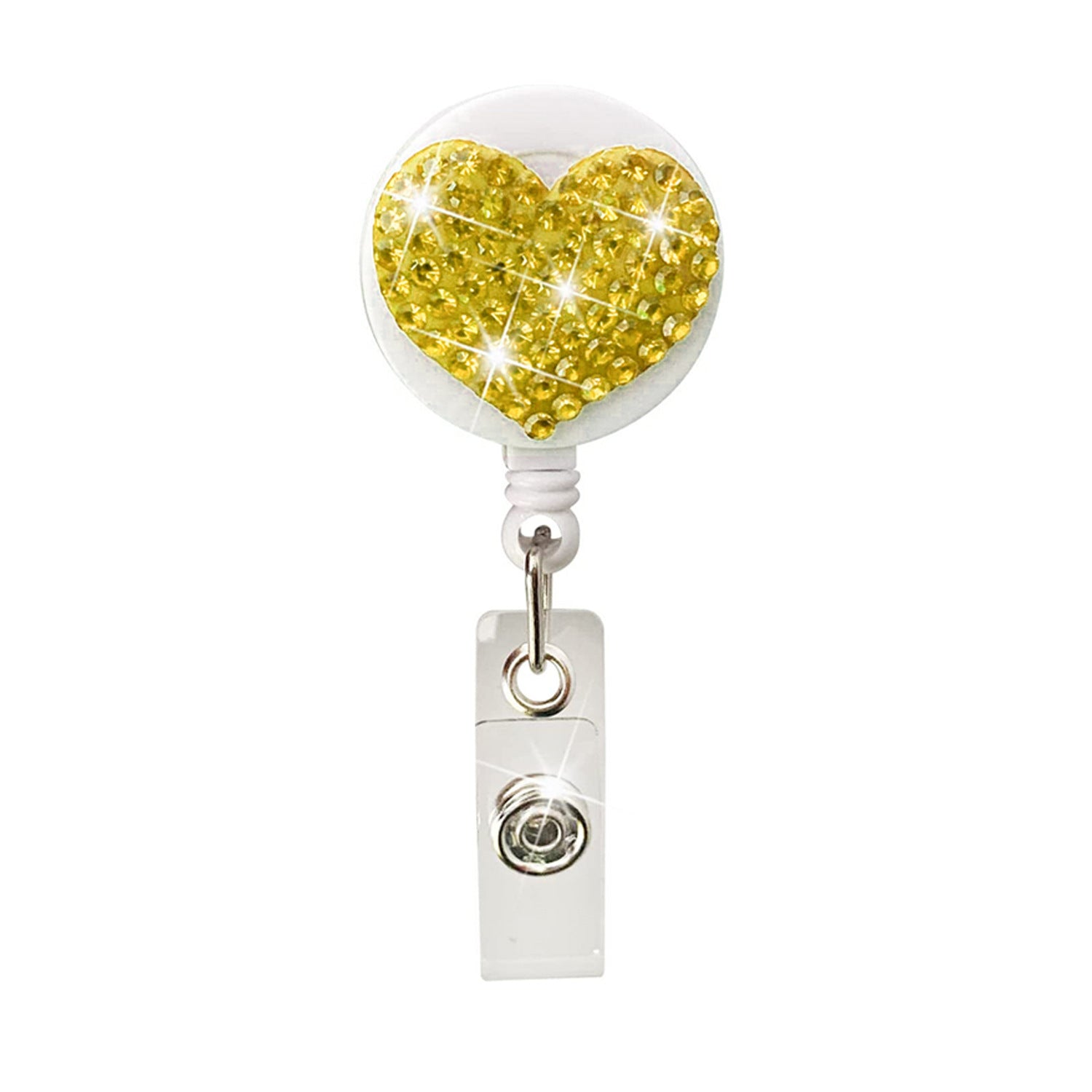 Wholesale Colorful Resin Rhinestone Love Heart Alligator Clip Retractable Keychain