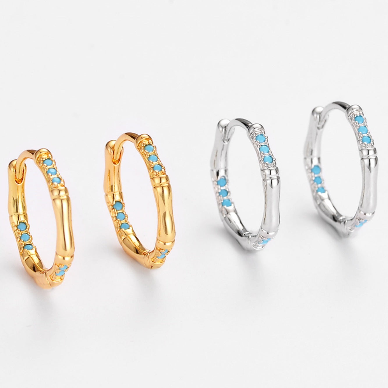 Wholesale  Style Turquoise Bamboo Earrings,  Niche Simple Hoops