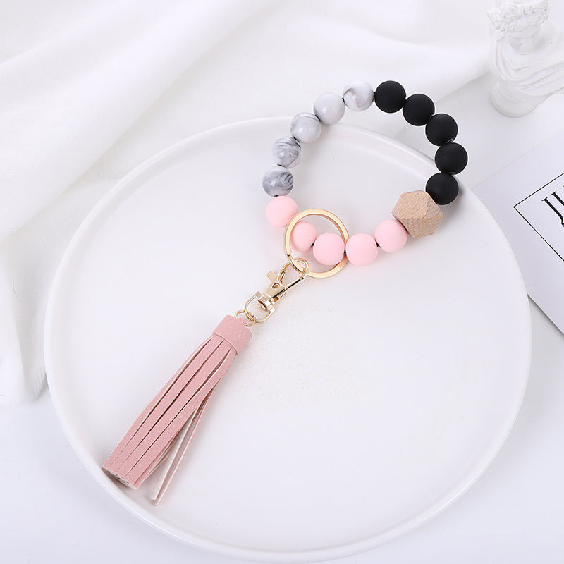 Wholesale Acrylic Beads Wooden Beads PU Tassel Bracelet Keychain