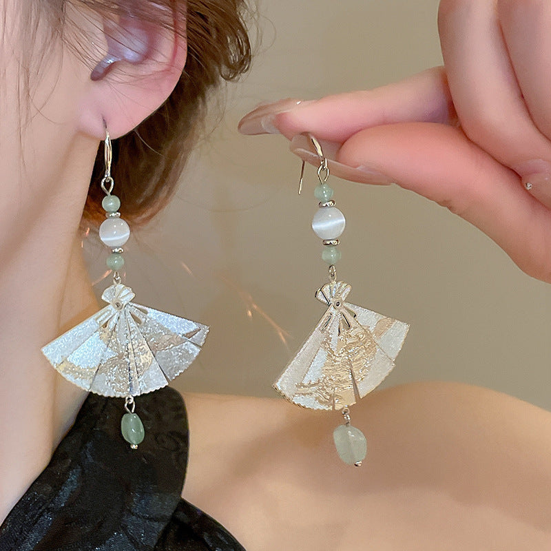 Wholesale New Chinese Style Lotus Fan Butterfly Pearl Tassel Temperament Fashion Niche High-end Earrings