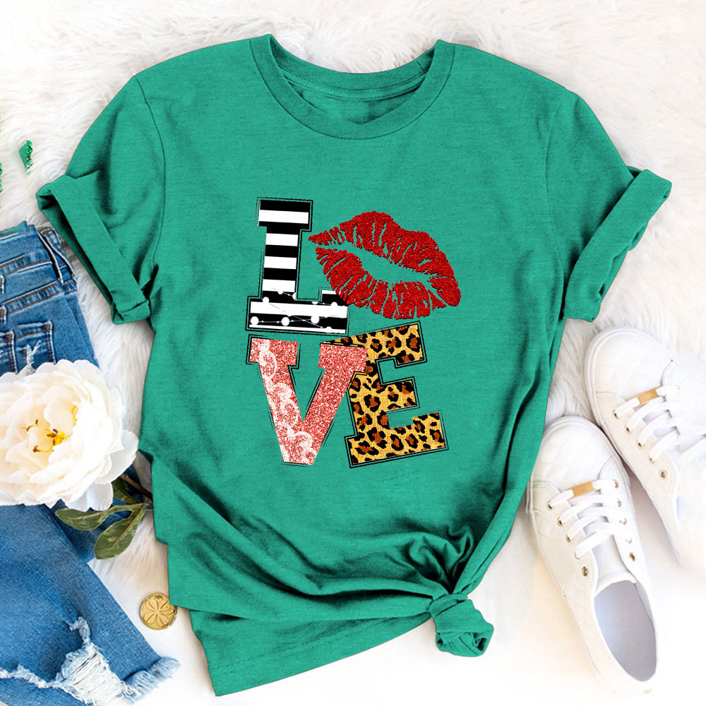 Wholesale Valentine's Day LOVE letter print short sleeves