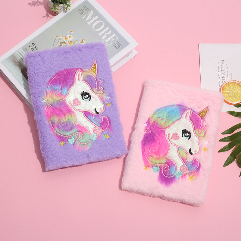 Wholesale Colorful Plush Unicorn Notebook Cartoon sy Girl Plush Notebook