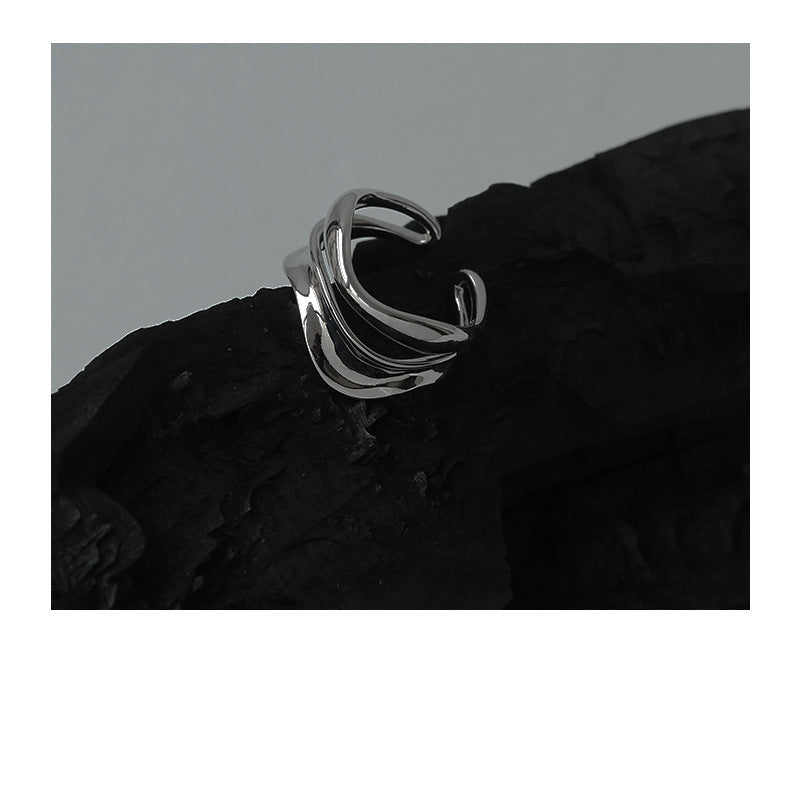 Wholesale metal silver irregular hollow wave pattern open ring