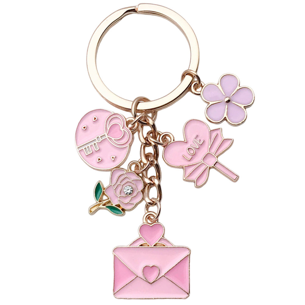 Wholesale Pink Cherry Blossom Love Candy Envelope Metal Keychain