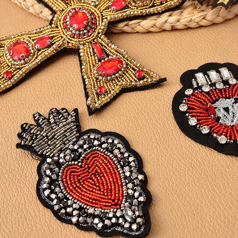 Wholesale DIY Handmade Beaded Heart-shaped Cross Cloth Patch Hat Clothing Decoration
