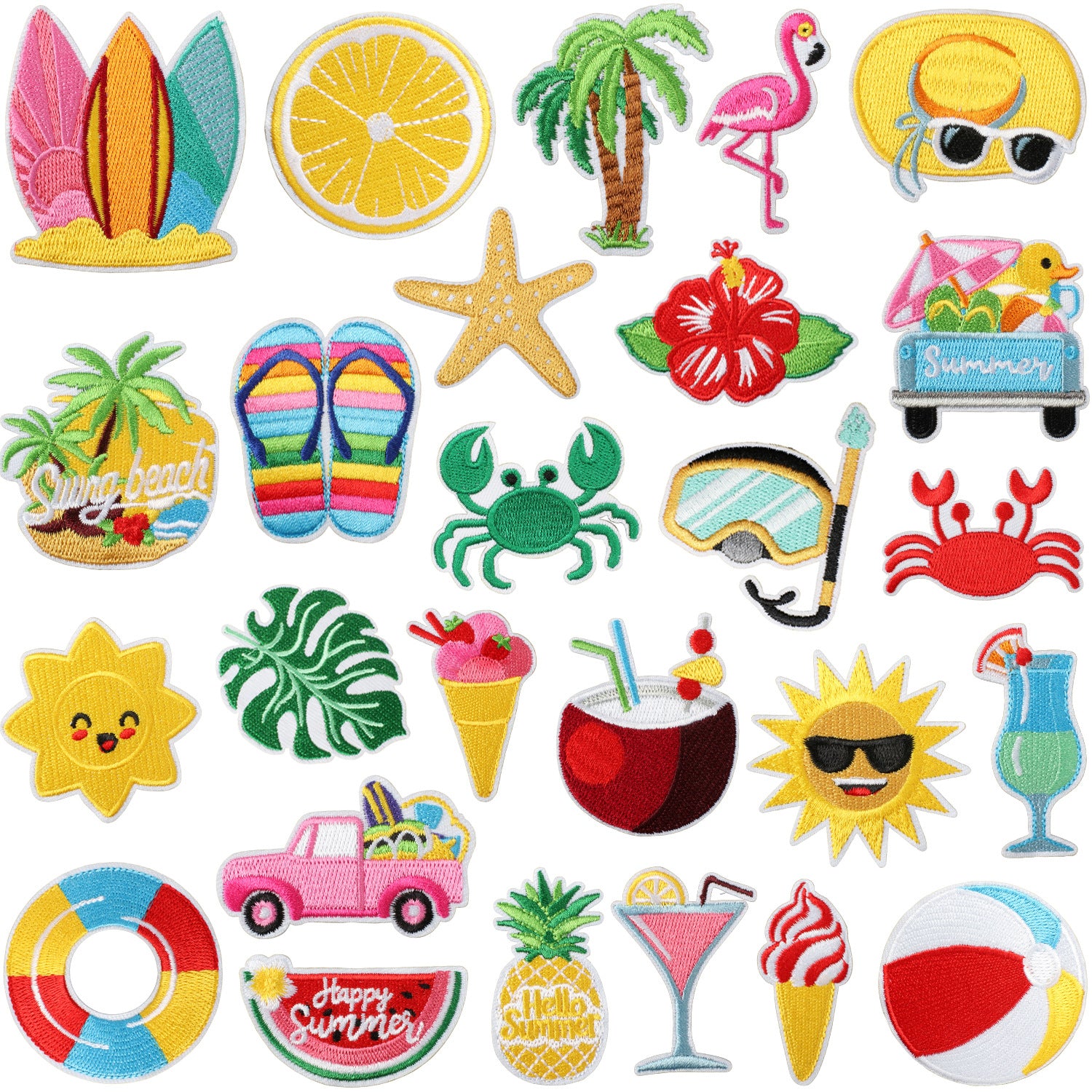 Wholesale Fashion Embroidery Patch Polyester Beach Ice Cream Applique For Clothing Bags And DIY Craft Projects
