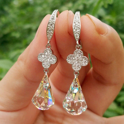 Wholesale Micro Paved Zircon Artificial Crystal Super Flash Diamond Tassel Earrings