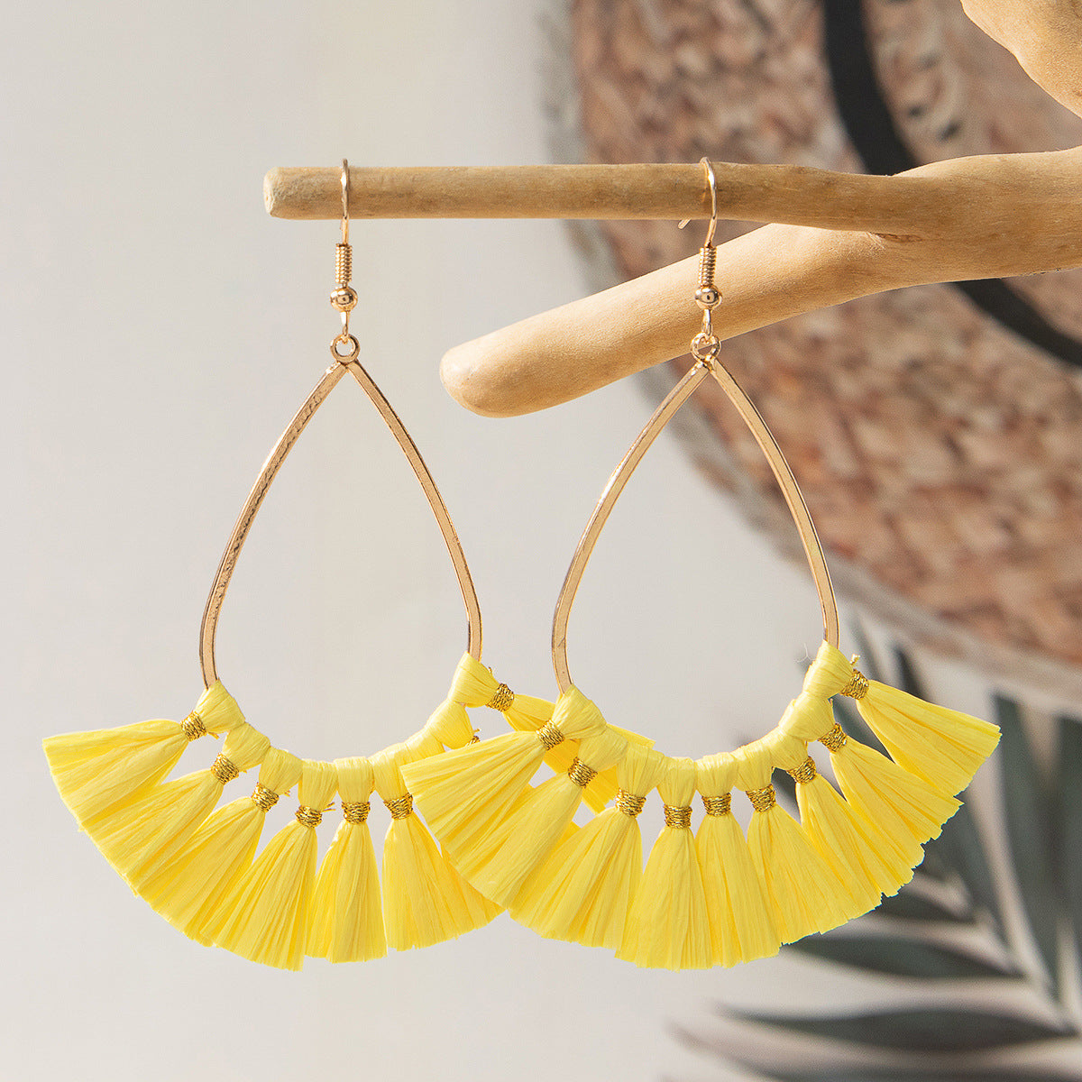 Wholesale Bohemian Tassel Braided Raffia Earrings