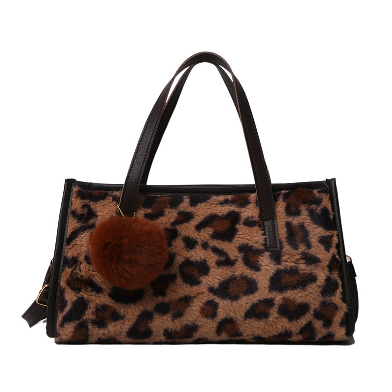 Wholesale Leopard Print Cow Print Plush Shoulder Bag