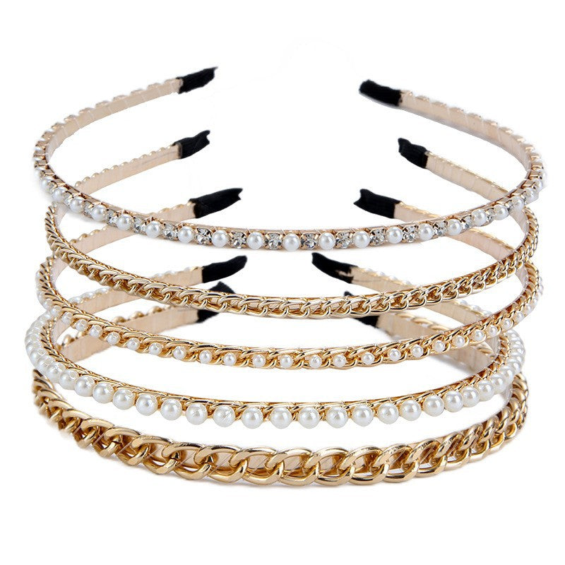 Wholesale Metal hand-wrapped beads artistic pearl chain headband