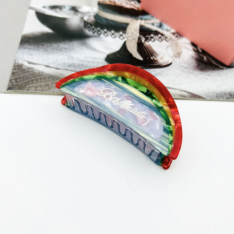 Wholesale Acetate Rainbow Cute Colorful Splicing Semi-circle Acrylic Clips