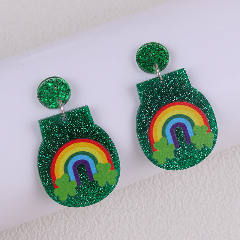 Wholesale  St.  Patrick' s Day Beer Festival  Vintage Clover  Acrylic Earrings