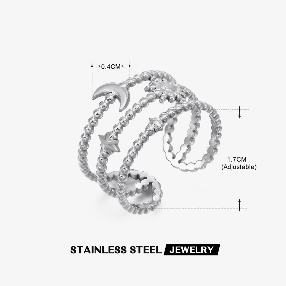 Wholesale New Arrival Three Layer Moon Star Gold Stainless Steel Ring