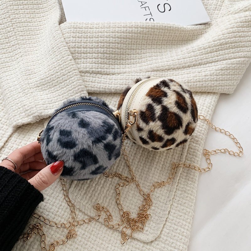 Wholesale Plush Leopard Messenger Round Bag