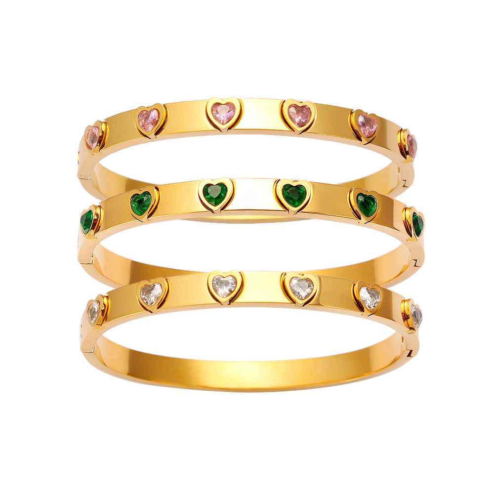 Wholesale Retro Stainless Steel 18K Gold -inlaid Peach Heart Dale Caps Bracelet