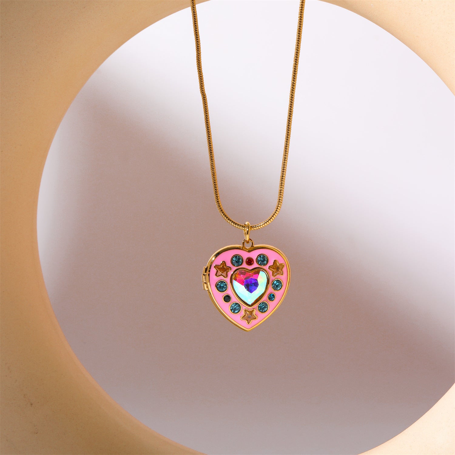 Wholesale Copper Love Full Diamond Open Close Album, Photo Frame Necklace