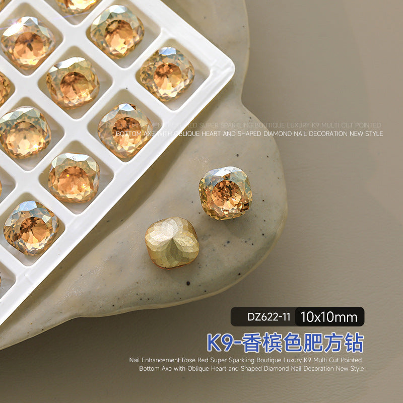 Wholesale flash pointed bottom drill magic fat square drill crystal drill ice through nail art decorative drill